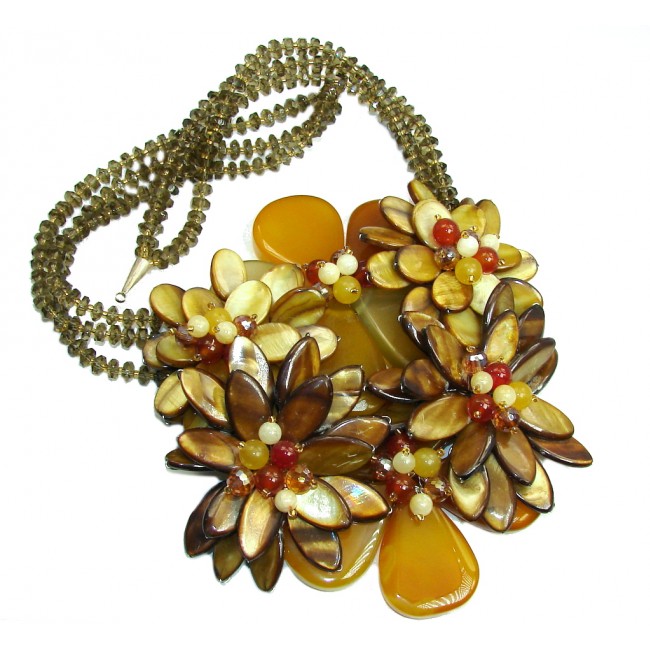Huge! Gallery Piece Yellow Agate & Blister Peral & Carnelian Sterling Silver necklace