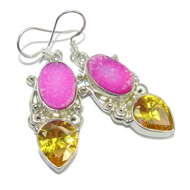 Exotic Pink Agate Druzy Sterling Silver earrings