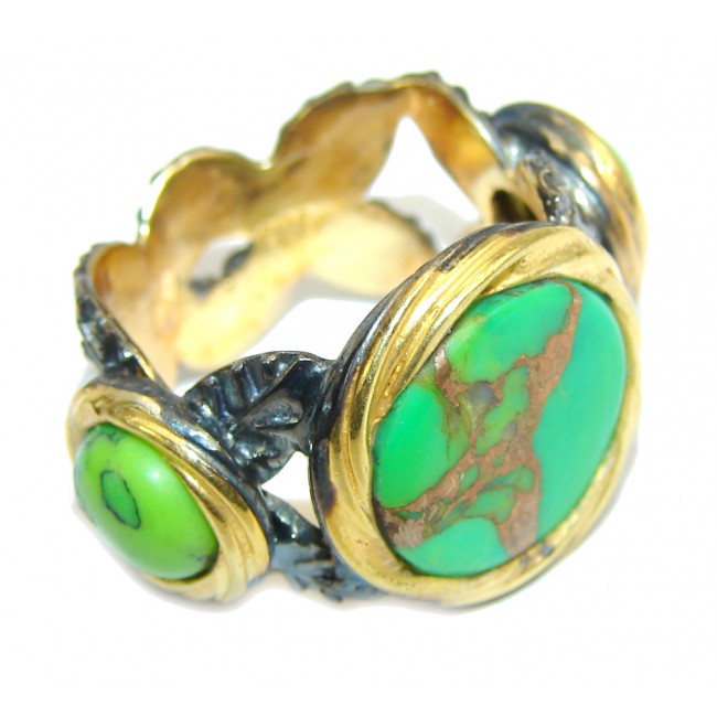 Amazing Copper Green Turquoise, Gold Plated, Rhodium Plated Sterling Silver Ring s. 7
