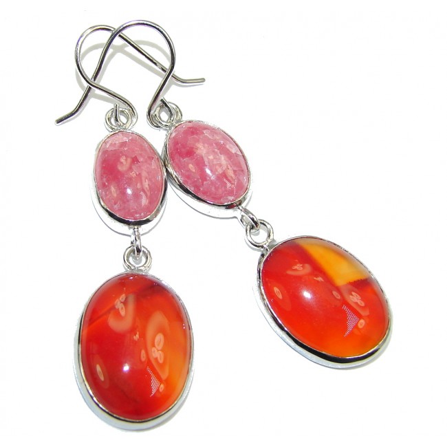 Amazing Pink Rhodochrosite & Carnelian Sterling Silver earrings