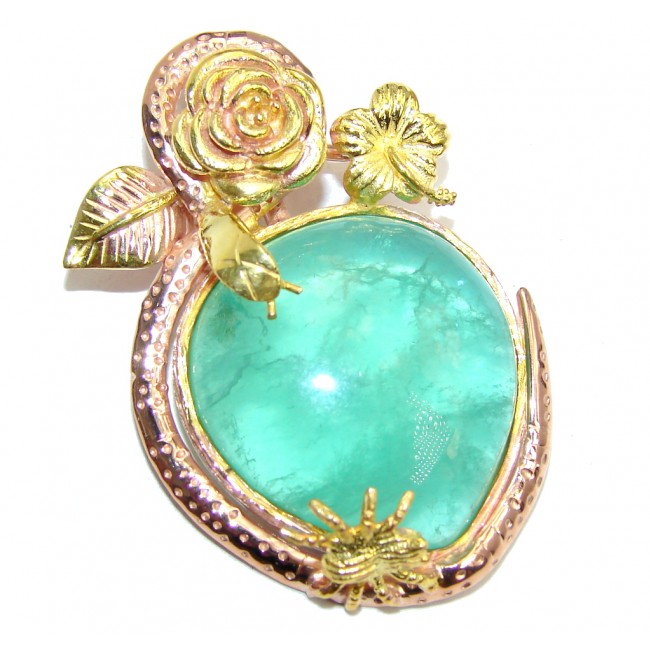 Floral Design Genuine Green Apatite Gold over Sterling Silver Pendant