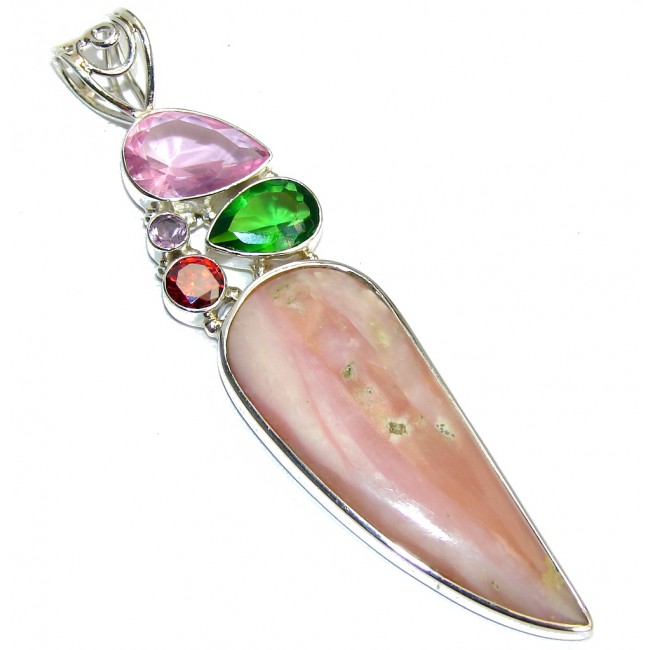 Chunky Beauty AAA Pink Opal Rose Sterling Silver pendant