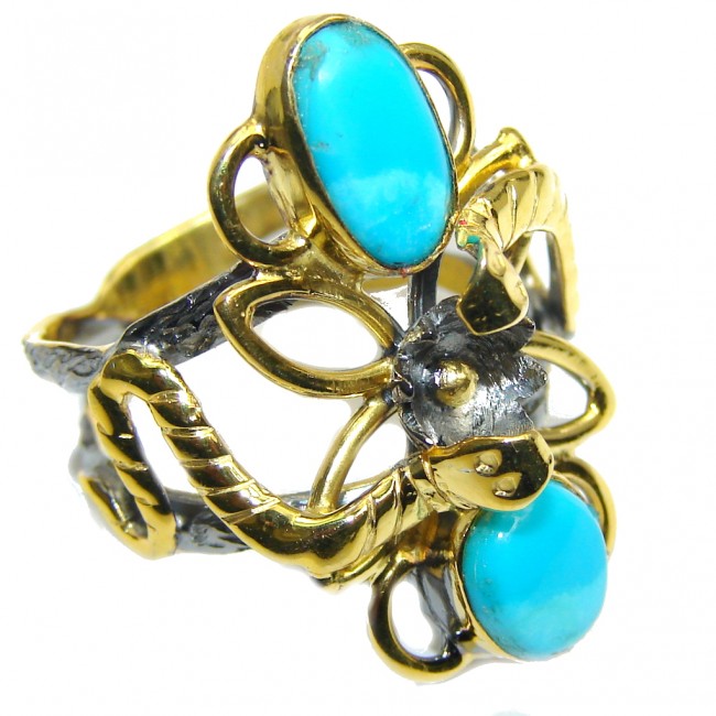 Sleeping Beauty Blue Turquoise, Rose Gold Plated, Rhodium Plated Sterling Silver Ring s. 7