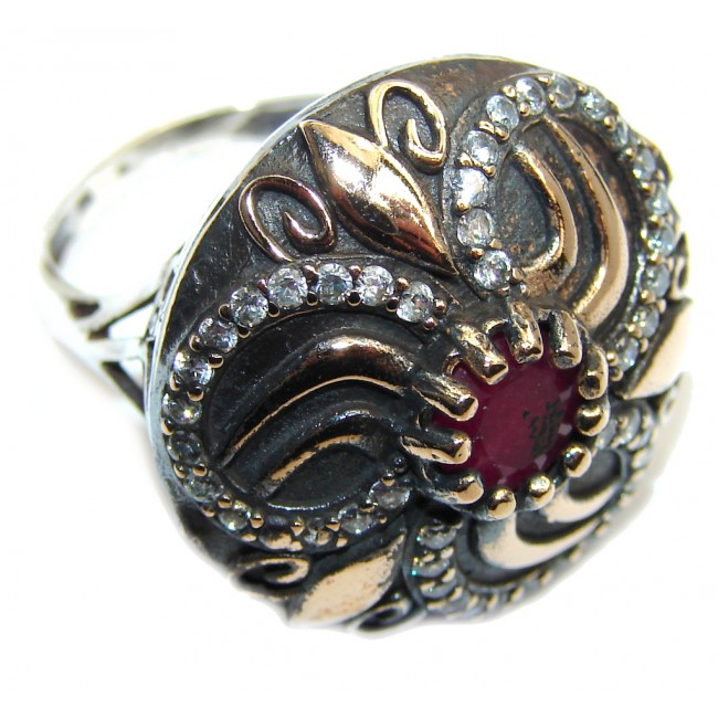 Victorian Style Pink Ruby & White Topaz Sterling Silver ring; s. 8