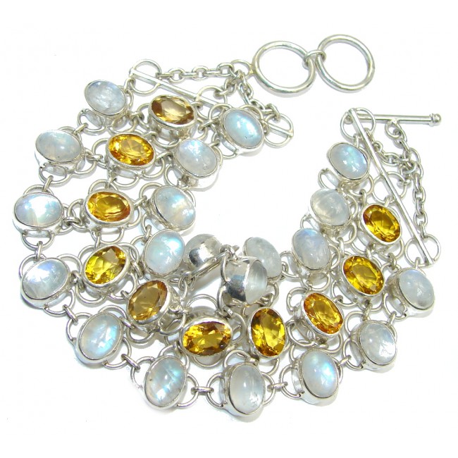 Amazing AAA faceted Citrine & Moonstone & Sterling Silver Bracelet