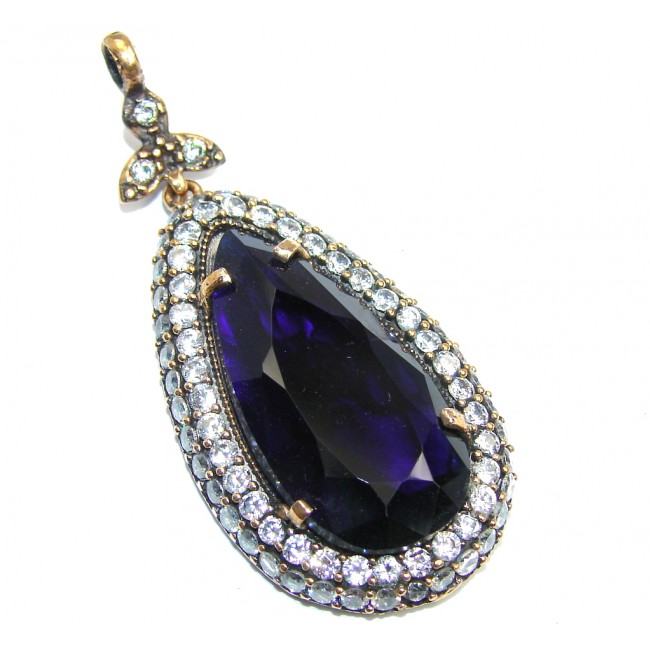Perfect created Sapphire & White Topaz Sterling Silver Pendant