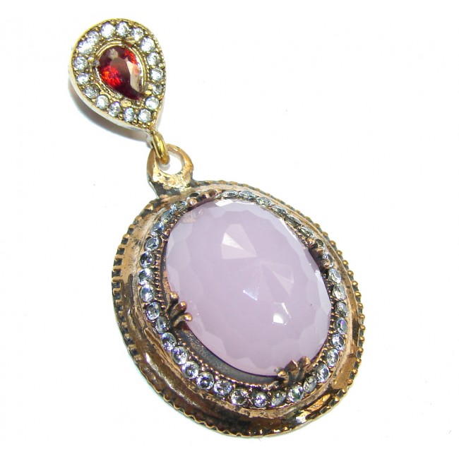 Magic Rosy Quartz partially Rose Gold Plated Sterling Silver Pendant