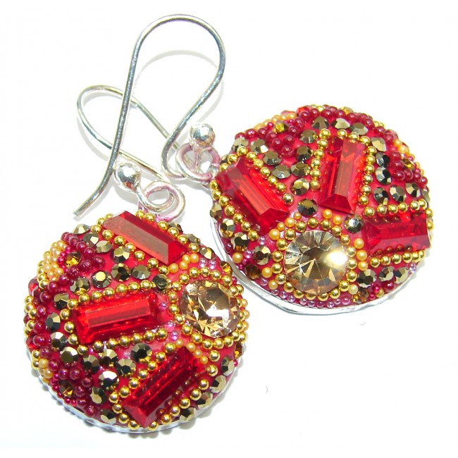 Handcrafted In Mexico Red Dichroic Glass Sterling Silver earrings
