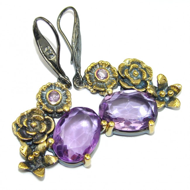 Perfect Purple Amethyst Gold Rhodium Sterling Silver earrings