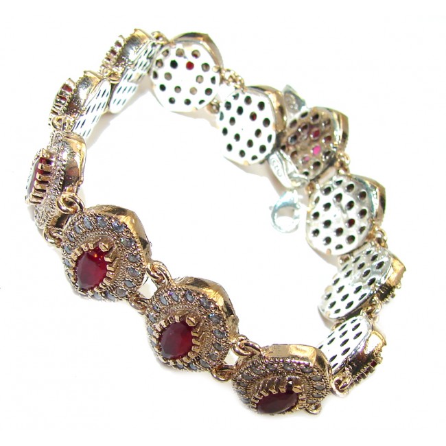 Victorian Style created Red Ruby & White Topaz Sterling Silver Bracelet