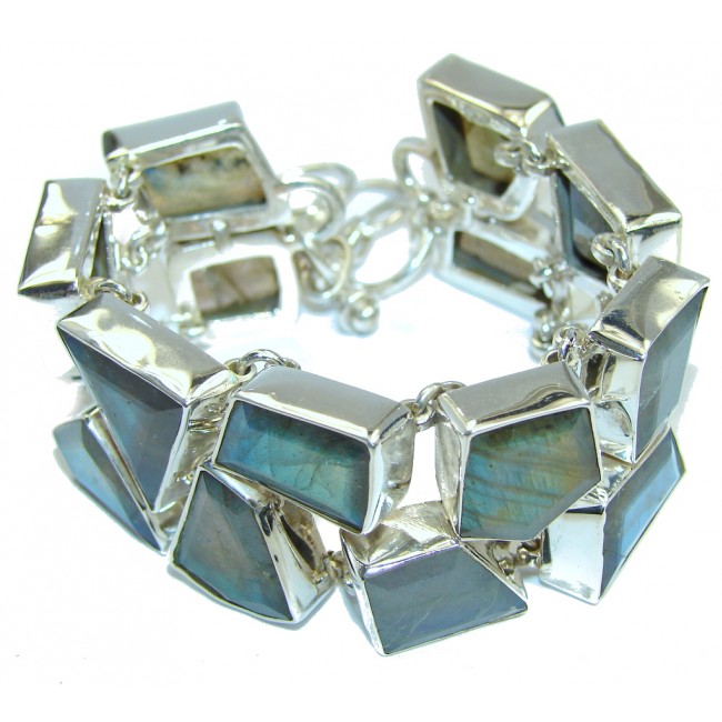 Mysterious Glow faceted AAA Fire Labradorite Sterling Silver Bracelet
