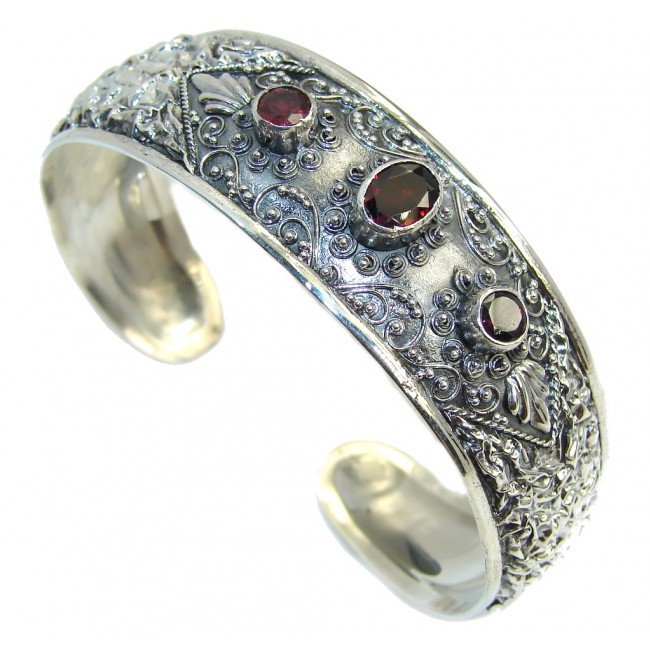 Bali Secret Red Garnet Sterling Silver Bracelet / Cuff