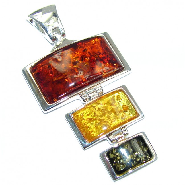 Genuine Three Colors Baltic Polish Amber Sterling Silver Pendant