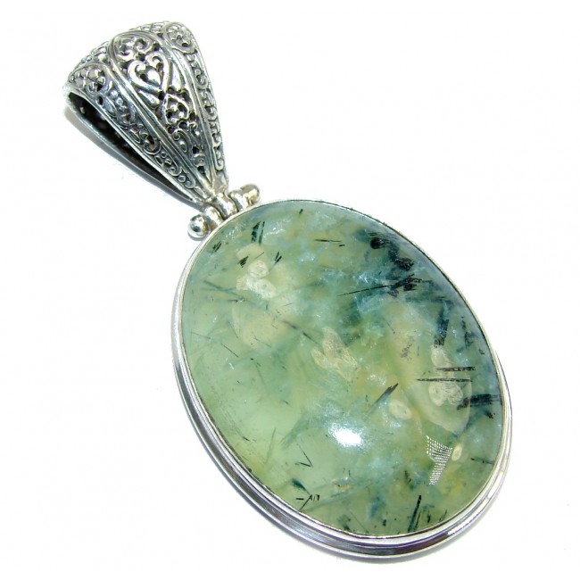 Genuine AAA quality Green Moss Prehnite Sterling Silver Pendant