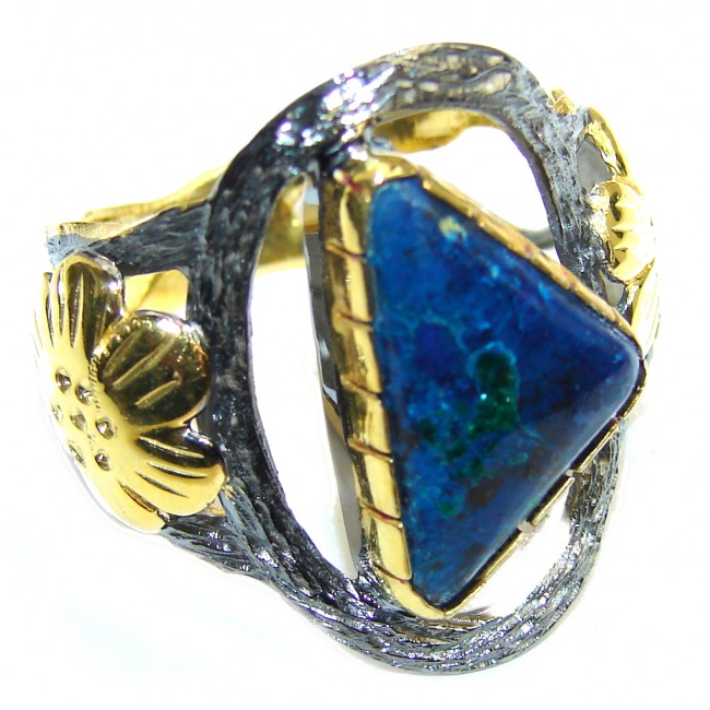 Natural Blue Lapis Lazuli Two Tones Sterling Silver Ring s. 8