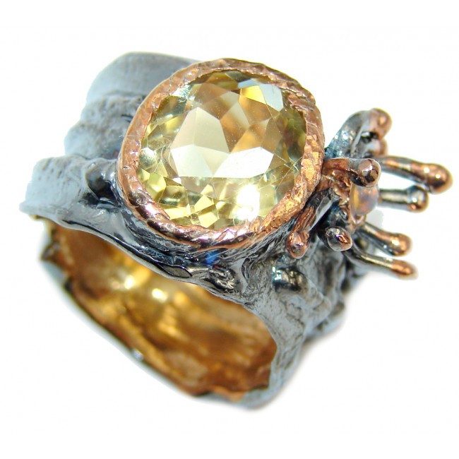 Summer Blast Citrine Ethiopian Opal Gold Rhodium plated over Sterling Silver Ring s. 8 1/4