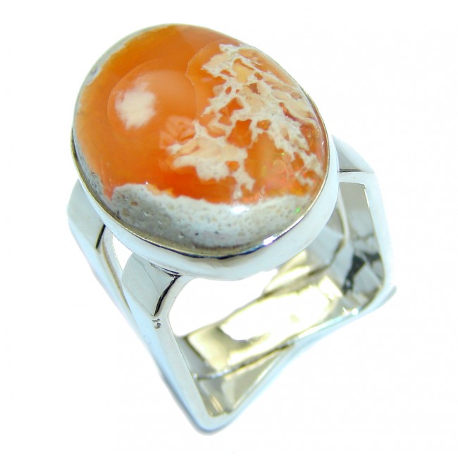 Fabulous Mexican Fire Opal Sterling Silver Ring s. 6 1/2