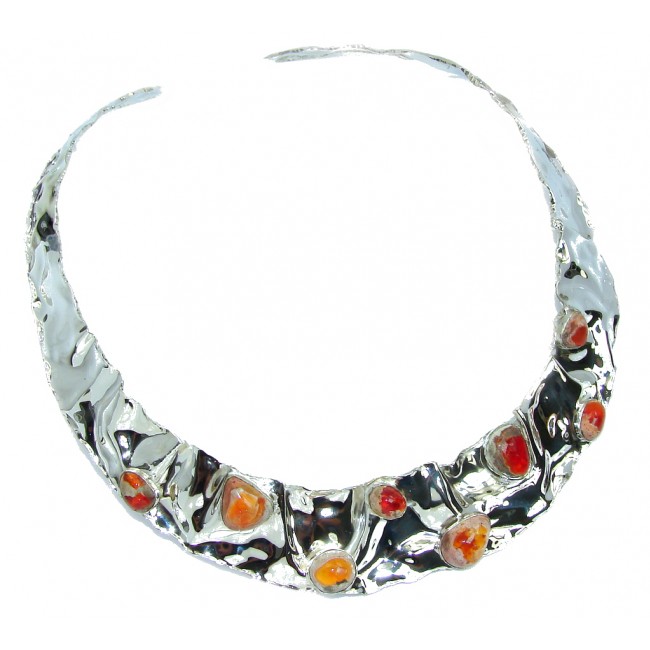 Gallery Piece Natural Mexican Fire Opals Hammered Sterling Silver necklace Chocker