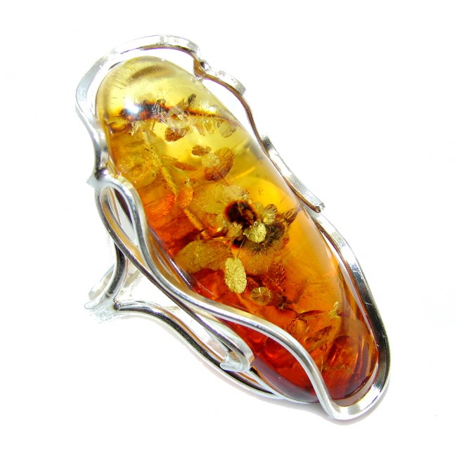 Chunky Oversized Genuine Polish Amber Sterling Silver Ring s. 10 1/2