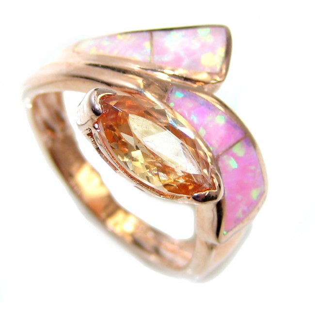 Great Beauty Japanese Fire Opal Gold Over Sterling Silver ring s. 5 1/2