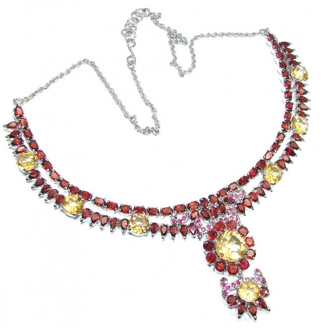 Light Of Love AAA Genuine Red Garnet & Citrine Sterling Silver Necklace