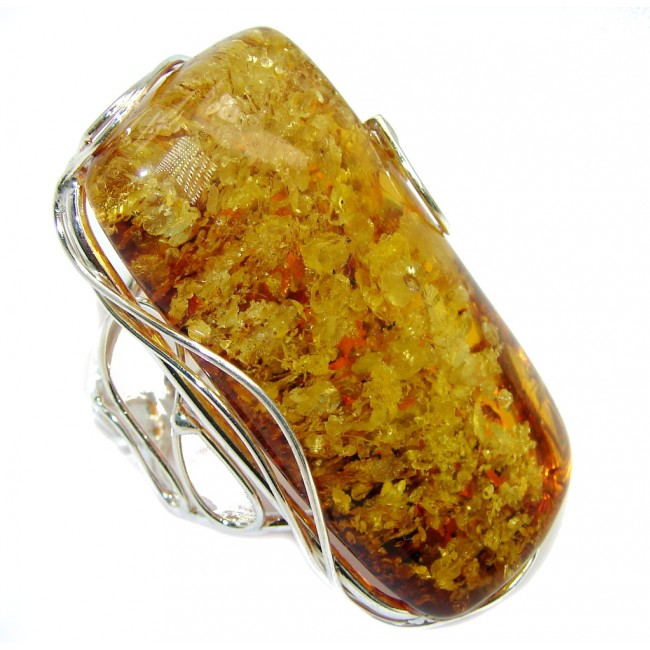 Chunky Oversized Genuine Polish Amber Sterling Silver Ring s. 9 adjustable