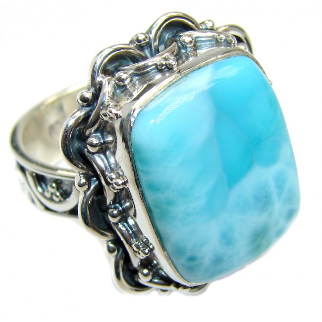 Amazing AAA quality Blue Larimar Oxidized Sterling Silver Ring size adjustable