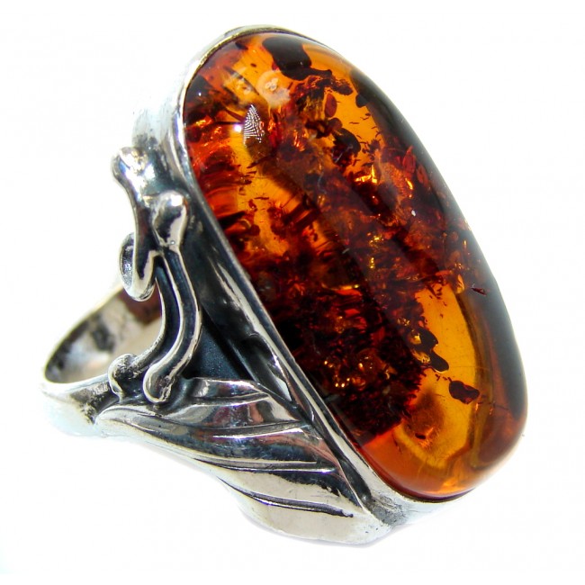 Chunky Genuine Polish Amber Sterling Silver Ring s. 10 3/4