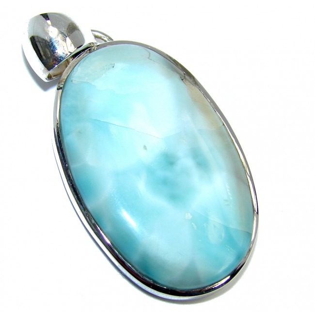 Genuine Bali made Blue Larimar Sterling Silver Pendant - back covered with silver