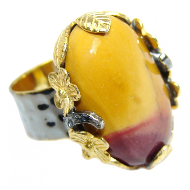 Gorgeous AAA Mookaite Jasper Gold Rhodium Plated over Sterling Silver Ring s. 7 1/4