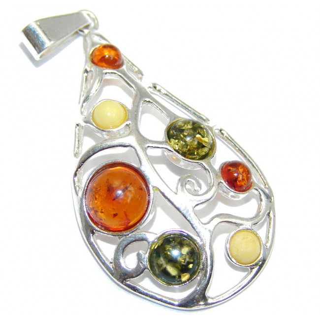 Perfect Fiesta Baltic Amber Sterling Silver Pendant