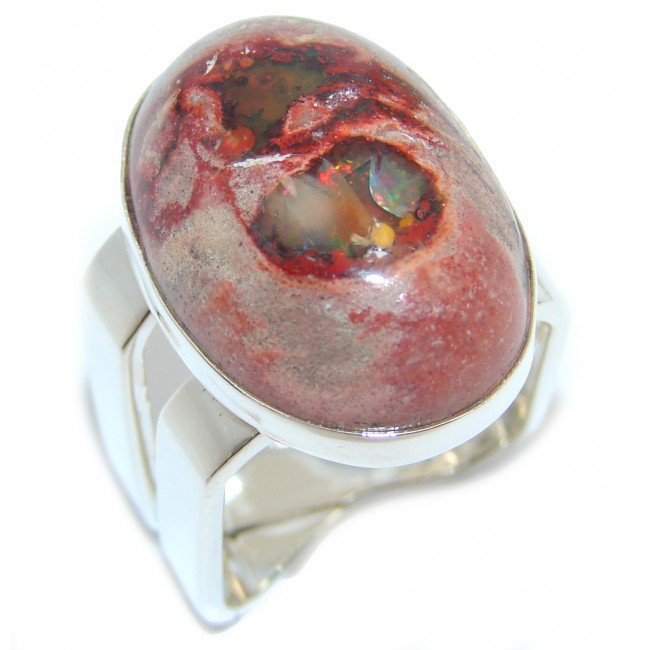 Fabulous Mexican Fire Opal Sterling Silver Ring s. 8 1/2