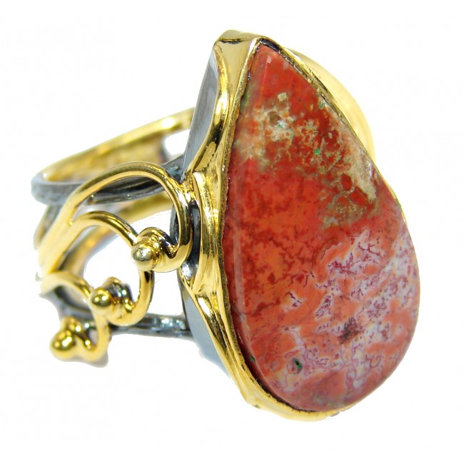 Amazing Crazy Lace Agate Gold plated over Sterling Silver Ring s. 7