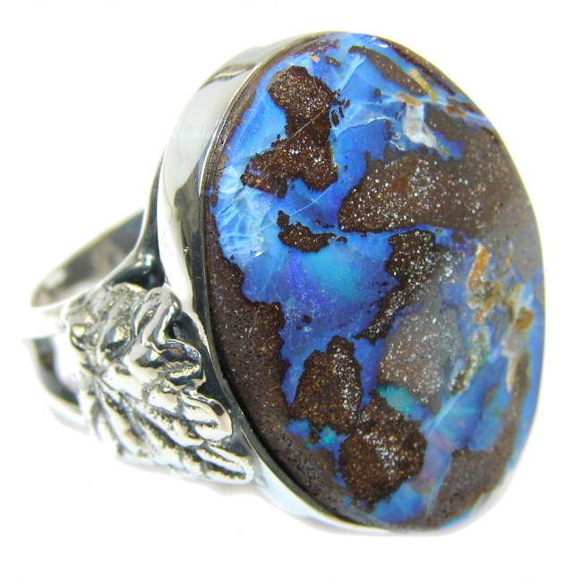 Amazing Australian Boulder Opal Sterling Silver Ring size resizable