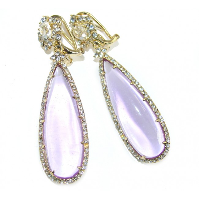 Hollywood Style Giant Purple Crystals Sterling Silver Earrings