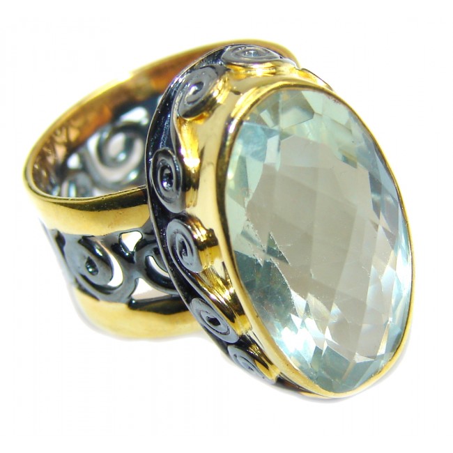 Sublime Green Amethyst Gold Rhodium Plated Sterling Silver ring s. 6