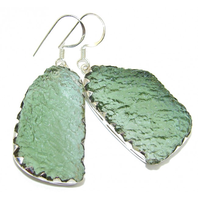 Classic Green Moldavite Silver Sterling earrings