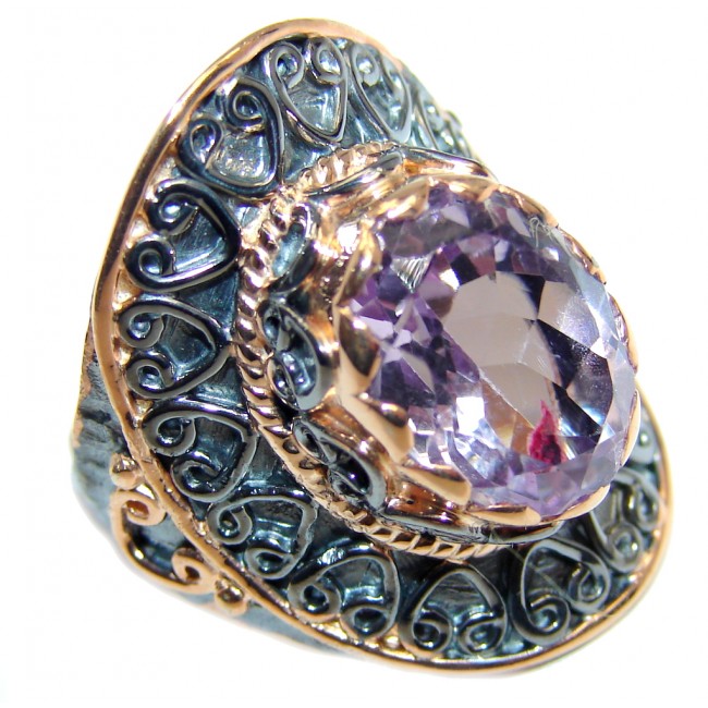 Stunnin Oval Cut Pink Amethyst Rose Gold Rhodium Plated Sterling Silver Ring s. 7