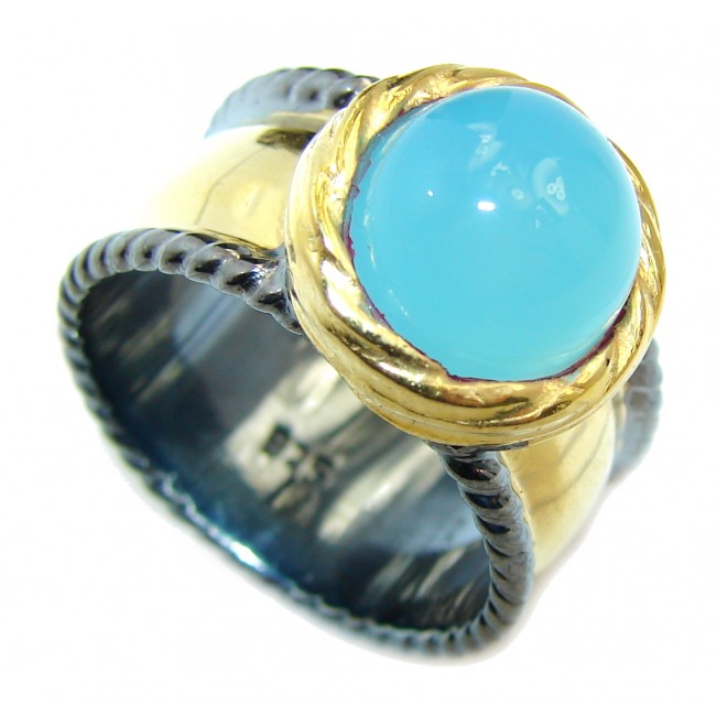 Blue Chalcedony Agate Gold Rhodium plated over Sterling Silver Ring s. 7