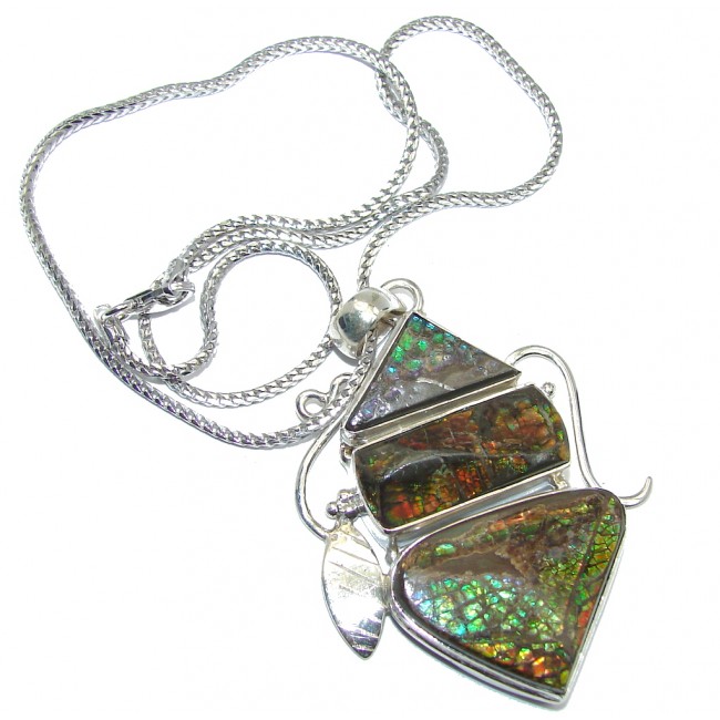 One of the kind Natural Canadian Ammolite Sterling Silver necklace