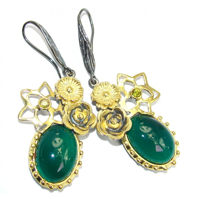 Exclusive Design Agate & Peridot Gold Rhodium Plated Sterling Silver earrings