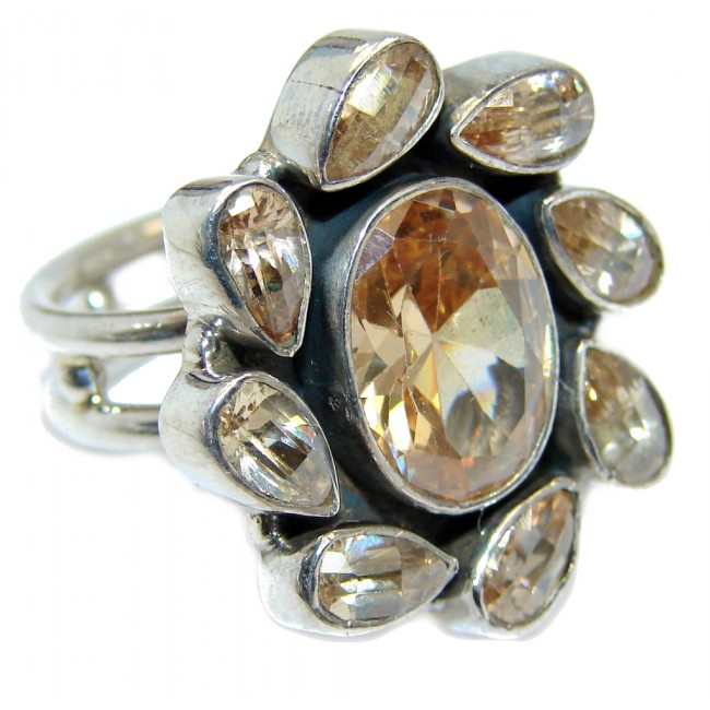 Great Beauty Golden Cubic Zirconia Marcasite Sterling Silver ring s. 9
