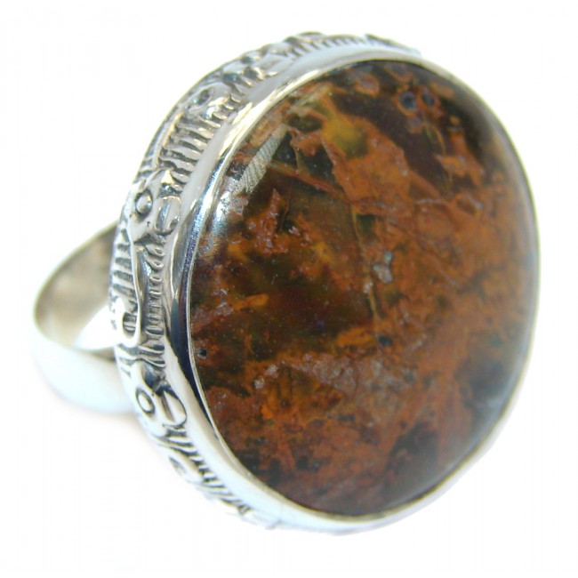 Big & Stylish Golden Obsidian Sterling Silver Ring s. 8 1/2