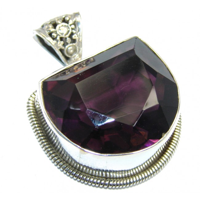 Large Simple created Alexandrite Sterling Silver Pendant