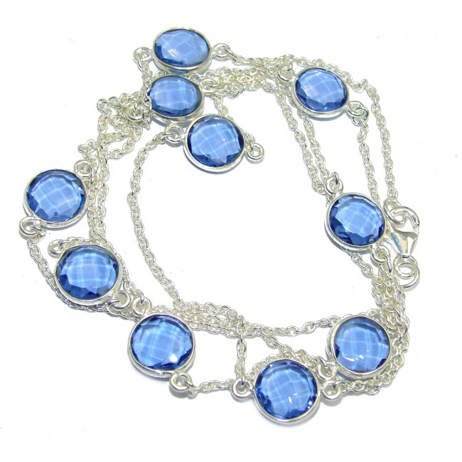 36 inches Swiss Blue Topaz Quartz Sterling Silver Necklace