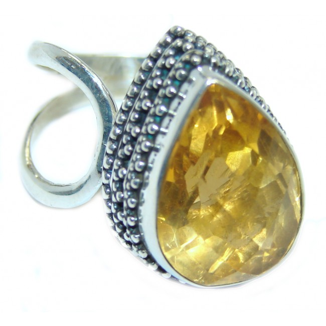 Vintage Style Faceted Citrine Sterling Silver Handcrafted Ring size adjustable