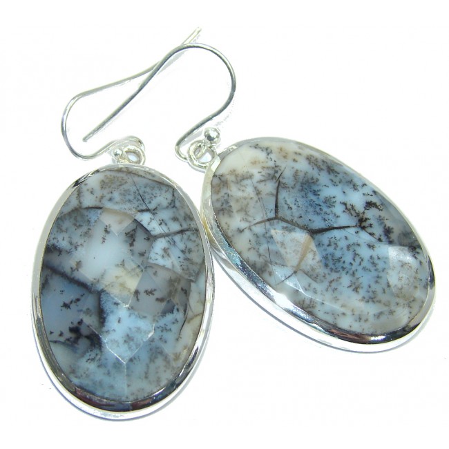 Chunky Moss White Dendritic Agate Sterling Silver earrings
