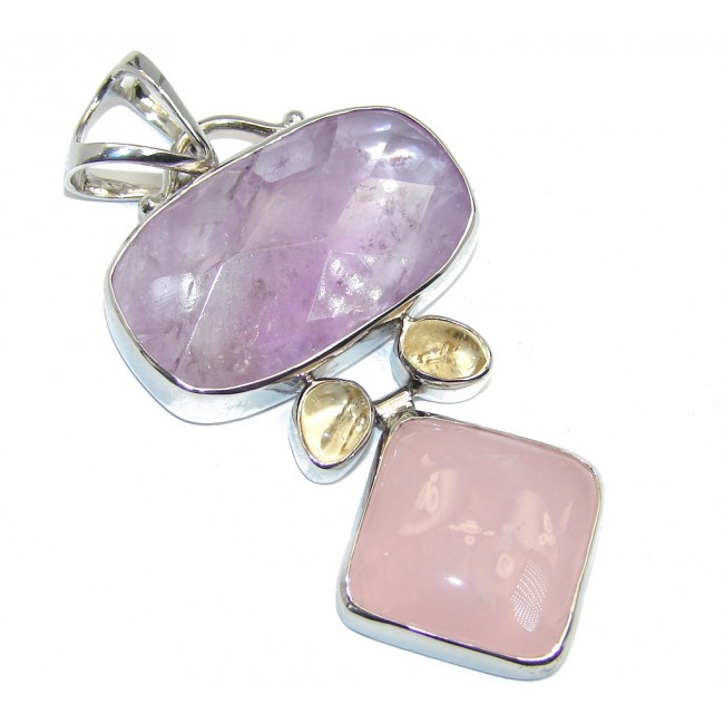 Perfect combination Purple Amethyst Rose Quartz Sterling Silver Pendant