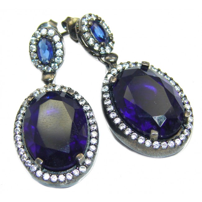 Victorian Style created Sapphire Ruby Sterling Silver Earrings
