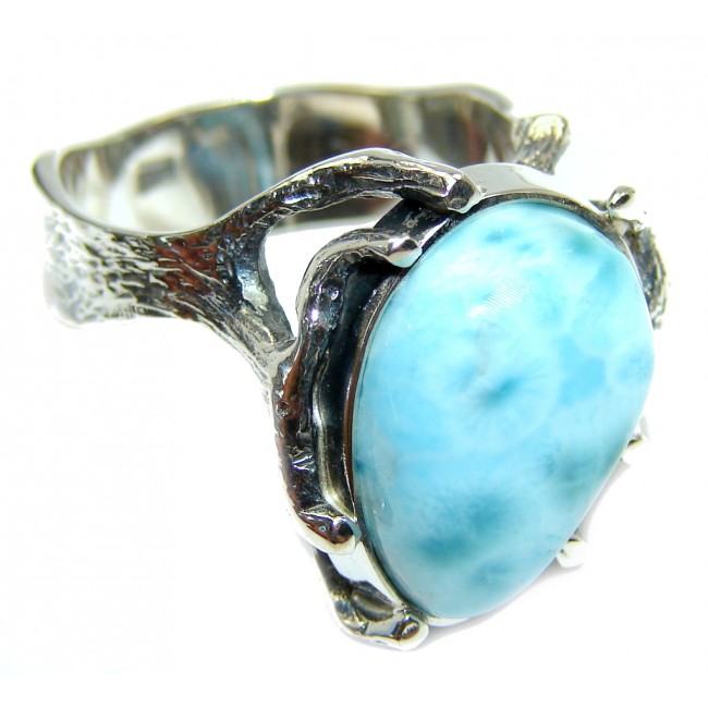 Excellent quality Blue Larimar Oxidized Sterling Silver Ring size 8 1/2